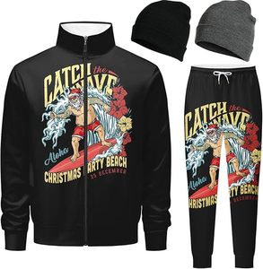 Unisex Retro 90s 80s Full Zipper Winter Tracksuit 2-Piece Set with Hooded Collar 2 Knit Beanie <b>Hat</b> Customized Breathable - Product Image 6