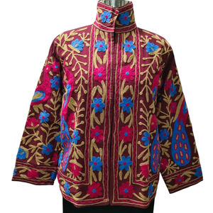 Chaqueta de longitud corta para mujer Algodón transpirable con bordado floral multicolor Suzani Diseño artesanal hecho a mano Multicolor - Product Image 1