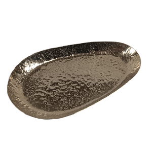 Bandeja redonda metálica con diseño martillado para servir alimentos, con acabado en color negro, bandeja metálica para frutas, aperitivos y cenas. - Product Image 1