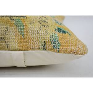 Almohada de retazos Kantha de lana amarilla, cojín decorativo bordado Floral Vintage de 16x16 pulgadas para suelo, vacaciones de Navidad, 18x18 - Product Image 4