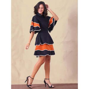 Conjunto de Vestido y Falda de Algodón con Bloques de Color para Mujer Deebaco, Mangas con Volantes, Cuello Camisero, Largo por Encima de la Rodilla, Estilo Casual - Product Image 6