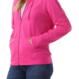 Sudadera con capucha y cremallera de manga larga para mujer Impresión de logotipo personalizado Color Rosa Tallas grandes con cuello con capucha - Product Image 5