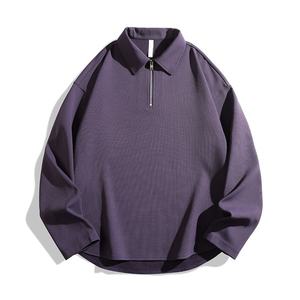 Haut à manches longues de couleur unie de haute qualité pour hommes, revers à la mode pour la conception de polo, sweats à capuche amples et simples à fermeture éclair - Product Image 6