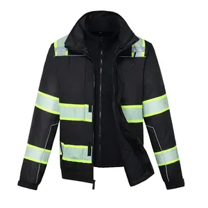 Yüksek kaliteli iş elbisesi ceket rahat artı boyutu güvenlik inşaat birden cepler özel Logo baskılı emniyet ceket