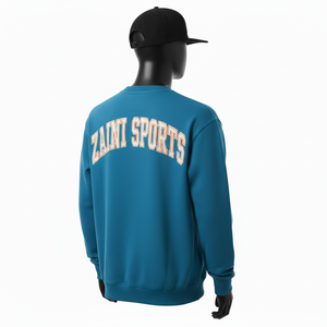 Sweat-shirt pour homme en coton premium et polyester polaire 320 GSM, couleur sarcelle, logo brodé en chenille personnalisé, sweat-shirts basiques - Product Image 5