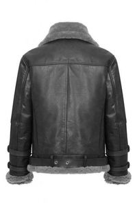 <b>Shearling</b> Design Hand Buffed Soft Sheepskin Real Leather Vintage Style Winter Hot <b>Men</b> Fashionable Brown Fur Long Collar <b>Jacket</b> - Product Image 5