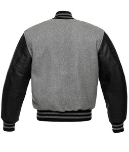 Veste d'université personnalisée pour hommes coupe-vent en laine, doublure matelassée en satin, toile, manches en cuir, bombardier gris, style universitaire pour l'hiver - Product Image 6