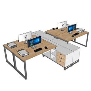 Set of 4 Minimalist Luxury Modern <b>Desks</b> with Cabinets 340x240cm Rubber Wood Steel Iron Legs HBRT082 for <b>Study</b> or Office Use - Product Image 6