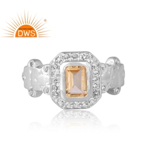Nouveau design Bague en argent sterling plaqué palladium avec citrine naturelle et topaze blanche Fabricant de bijoux personnalisés - Product Image 3