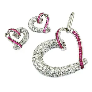 Ensemble de bijoux fins pour femmes, pendentif en argent et rubis en forme de cœur, boucles d'oreilles avec diamant et zircon, plaqué or rose pour les mariages et les fêtes - Product Image 1