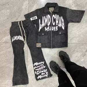 ชุดวอร์มปักลายสำหรับผู้ชายเสื้อสเวตเตอร์เอวลอยสีดำเสื้อสเวตเตอร์มีซิป - Product Image 1