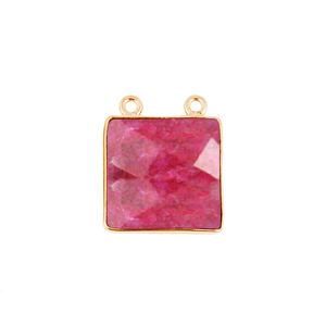 Gold Plated 925 Sterling Silver Faceted Square 10mm <b>Ruby</b> Gemstone Bezel Setting DIY <b>Necklace</b> Making Jewelry Charm Connector Gift - Product Image 1