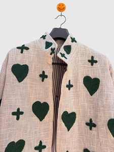 Veste en lin et coton avec imprimé cœur et motif plus, col montant, manches longues, coupe ample, pour adulte, tenue d'automne - Product Image 4