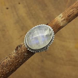 Forma ovalada auténtica piedra lunar arcoíris anillo bohemio piedra Natural plata esterlina 925 anillos artesanales hechos a mano - Product Image 4