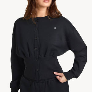 Ensemble de survêtement en polaire pour femmes, sweat-shirt à boutons sur le devant avec pantalon de jogging confortable, vente en gros OEM, vêtements de sport - Product Image 3