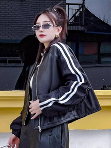 Chaqueta de Moda para Mujer, Estilo Retro Hip-Hop, Estampada, de Manga Larga, Estilo Motociclista, para Otoño e Invierno, Ropa Deportiva con Solapa - Product Image 4