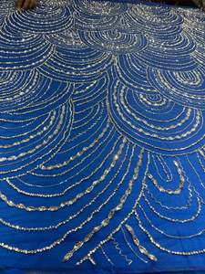 Tissu de dentelle perlée nigérian de luxe pour robes de mariée Filet de tulle brodé de haute qualité Tissu de dentelle perlée de haute qualité - Product Image 4