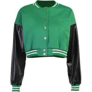 <b>Women</b> Wool Varsity <b>Jacket</b> Wholesale Embroidery Letters Leather <b>Sleeves</b> Wool Cropped Varsity <b>Jackets</b> for <b>Women</b> - Product Image 4