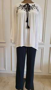 Camiseta sin mangas de manga larga con diseño de moda arrugado de algodón con bordado Floral de la mejor calidad para mujeres y niñas, botón de punto, primavera transpirable - Product Image 2