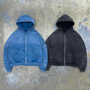 Sudadera con Capucha de Invierno de Talla Grande, 100% Algodón, Felpa Transpirable, Lavado Ácido, Decoloración al Sol, Estilo Desgastado, para Hombre y Mujer, con Logotipo Personalizado en Serigrafía - Product Image 2