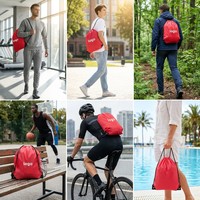 Sac à cordon rose en gros, sac de sport en polyester haute densité, léger et pliable, sac à dos à cordon