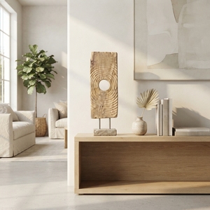 Handcrafted <b>wooden</b> lumintu baygon recta stand sculpture <b>rustic</b> teak carved rectangular ring statue <b>wooden</b> base accent decor unit - Product Image 4