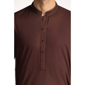 Traje Largo para Hombre, Color Marrón, Bordado, Cierre de un Solo Botón - Product Image 5