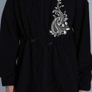 100% coton goutte épaule coupe décontractée deux pièces capuche établi décontracté noir femmes survêtement coupe-vent costumes islamique pour les filles - Product Image 3