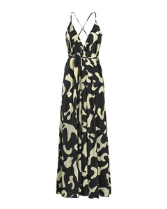 Vestido bohemio largo negro con escote en V profundo, sin espalda, hasta el suelo, talla única para mujer, con borlas (100% algodón) y estampado paisley. - Product Image 3