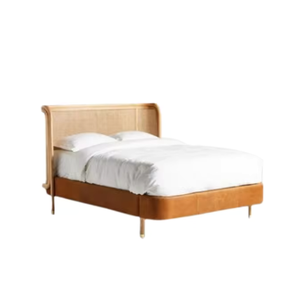 Good at Quality Modern Simple Rattan Headboard Bed <b>Set</b> Wooden <b>Bedroom</b> <b>Hotel</b> and Homestay Furniture Wholesale Price - Product Image 1