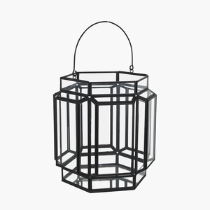 Bougeoir en verre transparent hexagone nordique cadre en métal noir lanterne de forme irrégulière pour la décoration de la maison pour les mariages de noël - Product Image 3