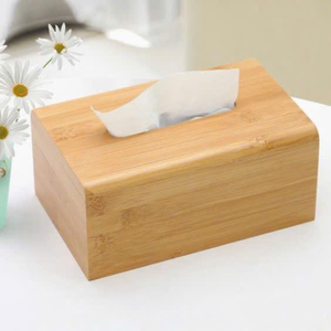 Soporte de caja de pañuelos de bambú natural con textura de madera para decoración de baño de casas ecológicas y encimera de cocina - Product Image 1