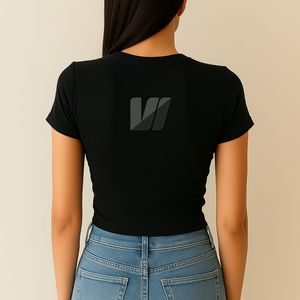 เสื้อครอปแขนสั้นผ้าคอตตอนเนื้อนุ่มพิมพ์โลโก้ได้ตามต้องการเสื้อผ้าลำลองเข้ารูปสำหรับฤดูร้อน - Product Image 4