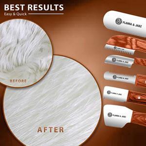 Juego de 6 herramientas de aseo canino de acero inoxidable con mango de madera, cuchillos y peines para limpieza y estilismo de mascotas - Product Image 3