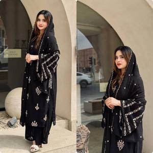 NUEVO FANCY GEORGETTE BORDADO SECUENCIA TRABAJO TOP INFERIOR CON DUPATTA NEGRO POR ANTRA LIFESTYLE - Product Image 3