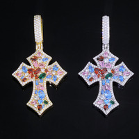 Collier Pendentif Croix Zirconium 5A Arc-en-ciel en Cuivre Micro-Pavé avec Sertissage Net, Fourniture OEM Personnalisée pour Vendeurs de Cadeaux de Boutique