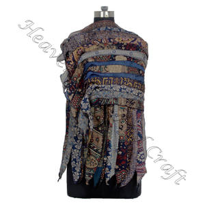 Sari de seda reciclada 15 tiras bufandas hechas a mano de diseñador estola chales SC554 seda fina al por mayor reciclado Vintage Sari bufanda femenina - Product Image 2