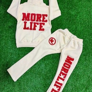 100 por ciento chándal de algodón con bordado desgastado Algodón de alta calidad de gran tamaño desgastado Zip up Sudadera con capucha y pantalón - Product Image 4