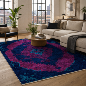 Netline Home Traditional Medallion Mid Blue <b>Washable</b> <b>Rug</b> - Product Image 1