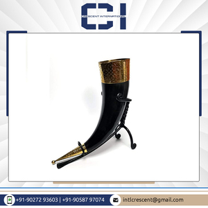 Haute qualité du fournisseur indien de confiance véritable sculpté à la main support de corne à boire artisanat naturel meilleure qualité Viking bière polie - Product Image 2