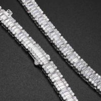 Collier Chaîne Tennis de Luxe en Zircon Baguette, Bijoux Hiphop Bling Glacé, Argent Sterling Plaqué Or, Cadeau de Mariage pour Hommes et Femmes