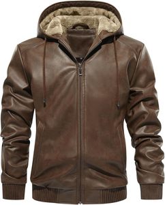 Nueva chaqueta de moto con capucha de cuero genuino para hombre, impermeable, a prueba de viento, informal, con cremallera y forro de Sherpa - Product Image 1