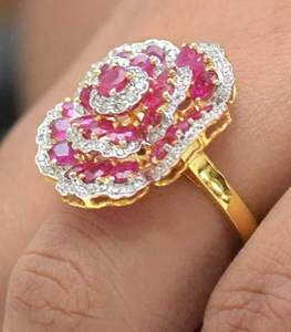 แหวนเพชรมอสซาไนต์ทำมือแหวนดอกไม้ทับทิมเงินสเตอร์ลิง - Product Image 3