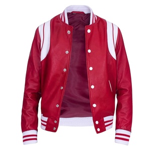 Nouvel arrivage de veste bombardier universitaire en cuir de vachette rouge léger Letterman Baseball Style coupe-vent bouton mode lycée - Product Image 1