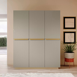 <span class=keywords><strong>Armario</strong></span> Independiente de Madera MDF Blanco Acanalado Contemporáneo Personalizado con Tiradores Metálicos, 3 Puertas Extensibles, para Dormitorio, Sala de Estar o Escuela - Product Image 1