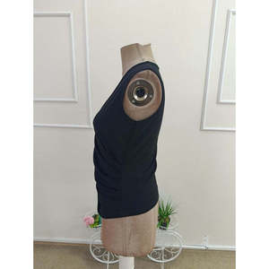 Women'<b>s</b> Sleeveless Wrap Collar Imported Crepe <b>Blouse</b>, 36920 - Black - Product Image 6