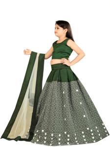 Conjunto de Lehenga Choli Verde para Niñas, Listo para Usar, Estilo Shoryam, Moda Étnica India, Ghagra con Bordado de Estrellas, Largo hasta el Suelo, para Fiestas y Ocasiones Especiales - Product Image 5