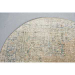 Tapis vintage 4,1x4,1 pieds, tapis turc rond, tapis persan beige - Product Image 4