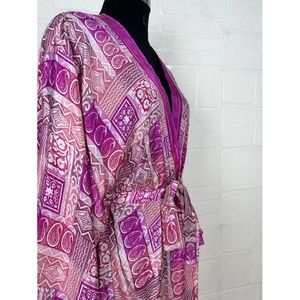 Vintage Silk Riya Short Kimono Lightweight Boho Robe Perfect <b>Beach</b> Coverup for Her Recyclable Swimsuit <b>Accessory</b> Soft Breathable - Product Image 5