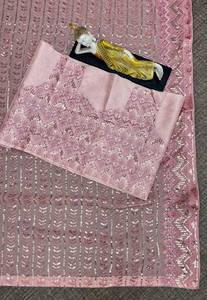 Traditionnel New Peach Color Designer Sequance Georgette Travail Saree Pour les femmes Tenue de fête pour une occasion spéciale - Product Image 5